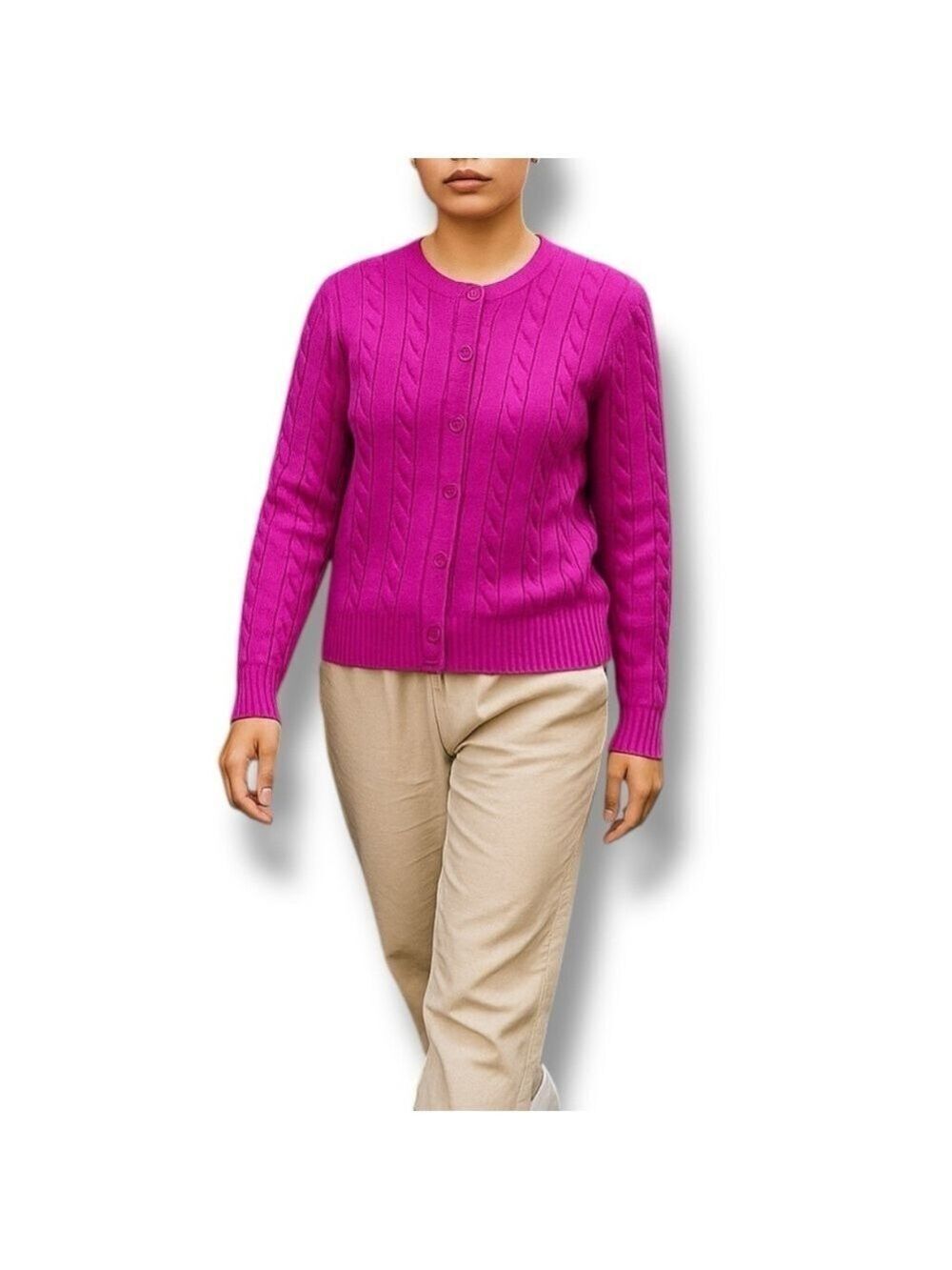 Sara Morgan Vintage Magenta Pink Knit Cardigan - Size Large